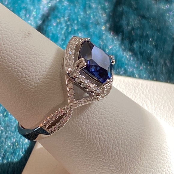 Sapphire & white topaz sterling ring - Picture 4 of 6